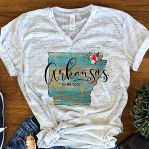 New Arkansas In My Soul Watercolor M Medium Bella Unisex V Neck Marble T-shirt